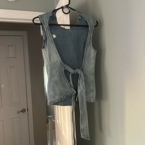 Zara backless denim top with a tie back
